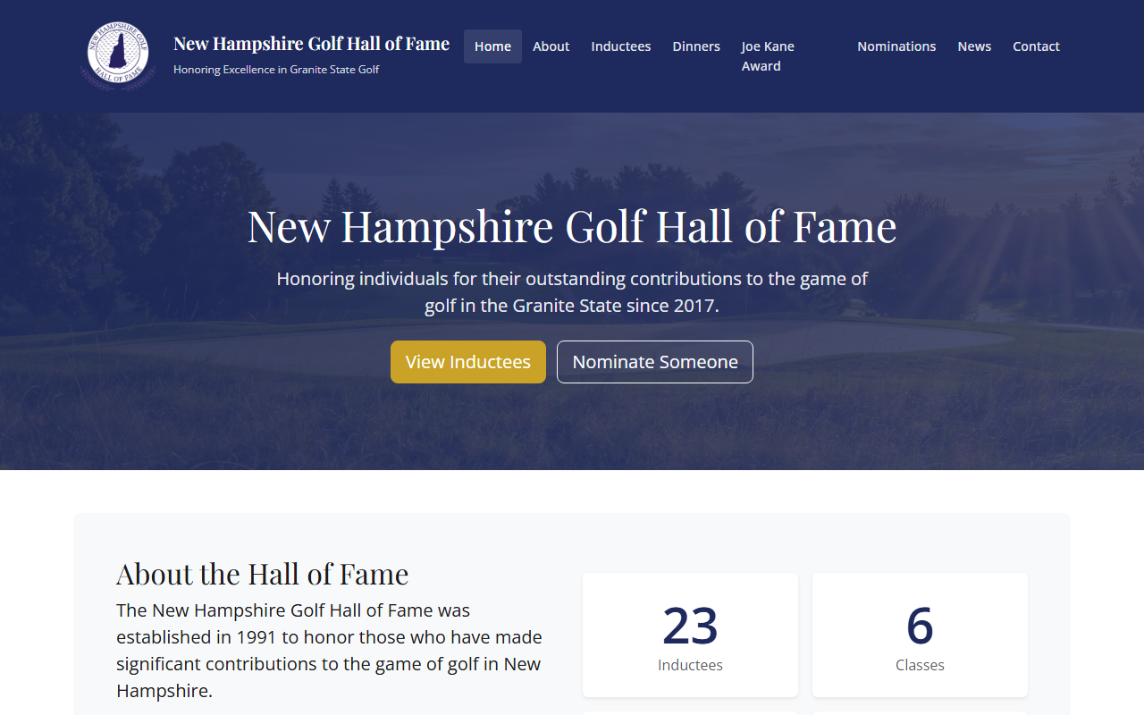 NH Golf Hall of Fame website screenshot